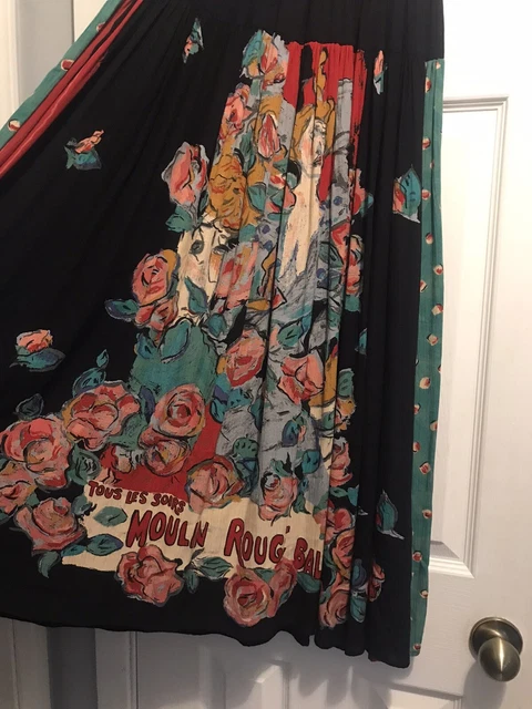 Vtg  Carole Little Moulin Rouge Graphic Maxi Skirt Fabric Imported From Germany
