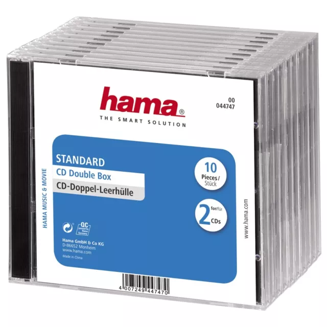 Hama 44747 CD-Doppel-Leerhülle Standard 10er-Pack Transparent/Schwarz