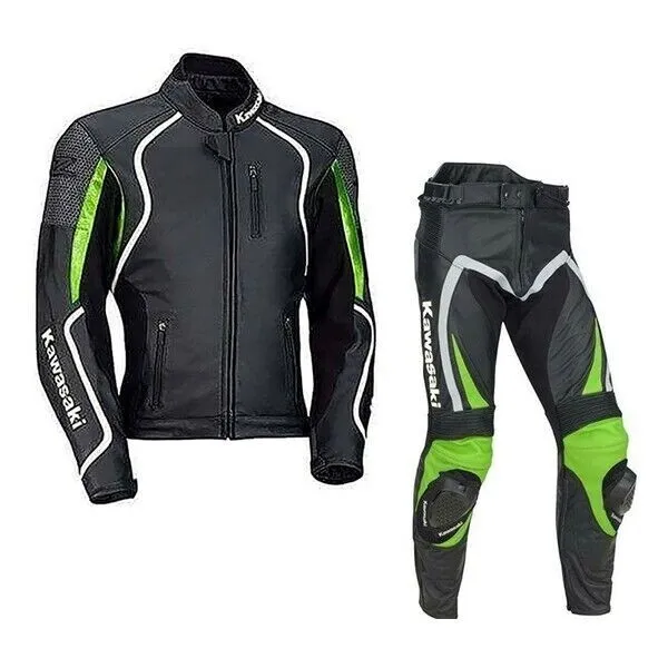 Kawasaki Cowhide Leather Motorcycle Biker Suit Motorbike Racing Protective Suit