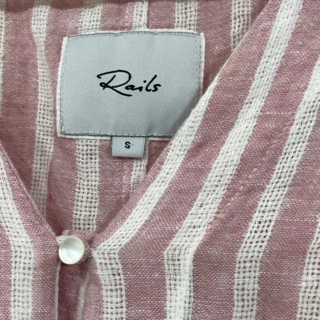 RAILS WOMEN'S SIZE S Linen Blend Shirt Rose Striped Long Sleeve Front ...