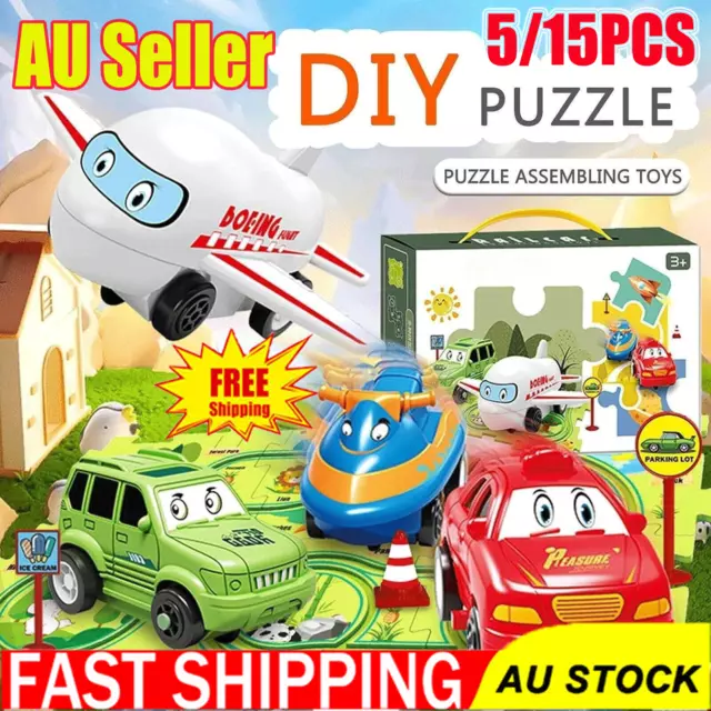 Children's Educational Puzzle Track Car Play Set DIY Assembling Electric Trolley