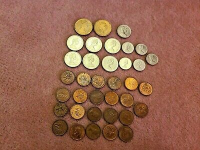 Mixed Lot of 36 Canada Coins - Dollar,Quarters, Nickels and Pennies.