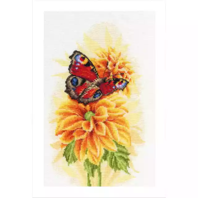 Lanarte Set punto croce "Fluttering peach butterfly Aida", schema di conteggio,