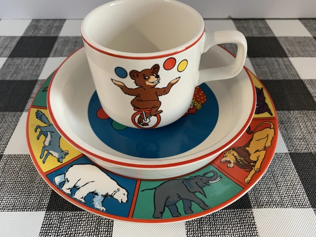 Vtg 70’S Nabisco Barnum's Animal Crackers 3-Pc Stoneware Childs Dish Set - Nice!