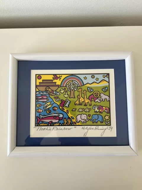 Holly Sue Buningh Serigraph Art Noah's Rainbow Signed Framed 1994 11" x 9" 