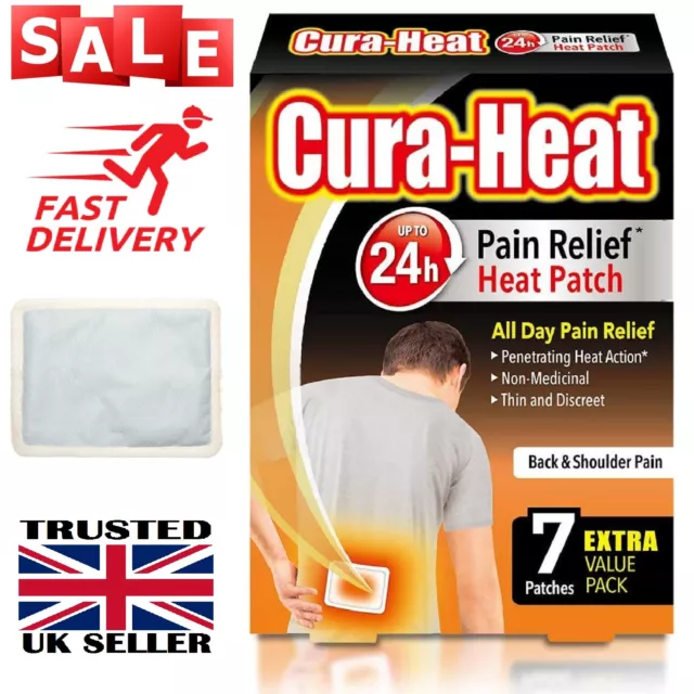 Cura Heat Pads Back & Shoulder Heat Patches 24h Warm Pain Relief 3/7 Pack