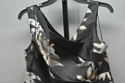 Adrianna Papell Floral High Low Dress with Ruffle Detail, Women's 14, Black NEW 2