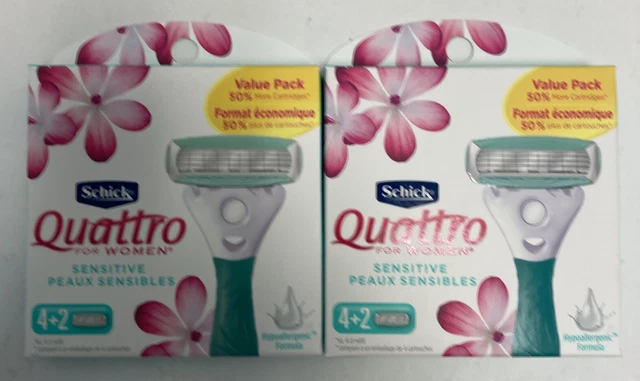 Lote de 12X Recargas de 12 Carros Schick Quattro Sensitive Hoja de afeitar para mujer #0681