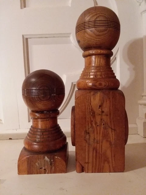 Antique Pair Wood Brackets & Two Wood Newel Post Finials Architectural Salvage 7
