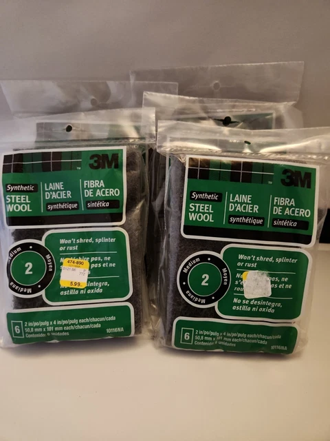 3M 10116NA Green 2 Grade Medium Steel Wool Pads 2 W x 4 L in. 5 Packs of 6 each