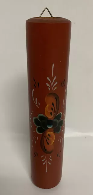 Vintage Hand Painted Rosemaling Round Wood Wall Vase 7.5" Tall