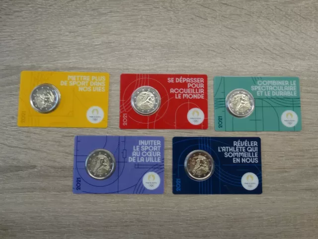 5 x 2 euro Frankreich 2021 in 5 verschiedene Original Coincards : OS Paris 2024