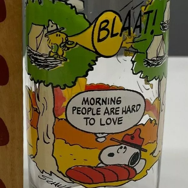 VINTAGE PEANUTS MCDONALDS Glass Cup Camp Snoopy Charlie Brown Retro