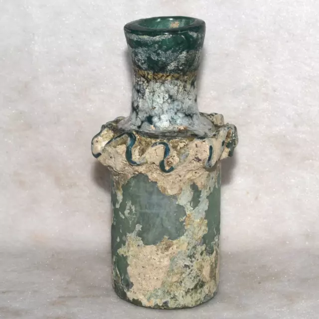 Genuine Ancient Roman Glass Bottle Vial with Amazing Patina C. 1st - 2nd Century