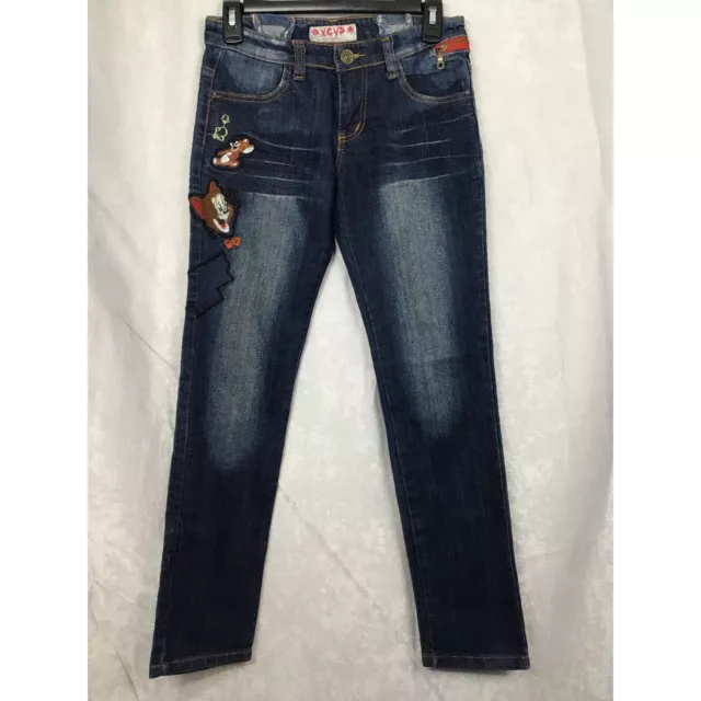 women's Jeans XGYP Tom& Jerry Patches Size 28X29 Stretch Low-Rise