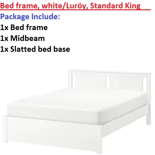 IKEA UK STANDARD King Bed Frame/Slatted Bed Base/Midbeam White Bedroom