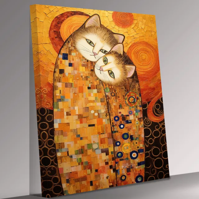 Gustav Klimt Cats Remix The Kiss Canvas Wall Art Picture Print