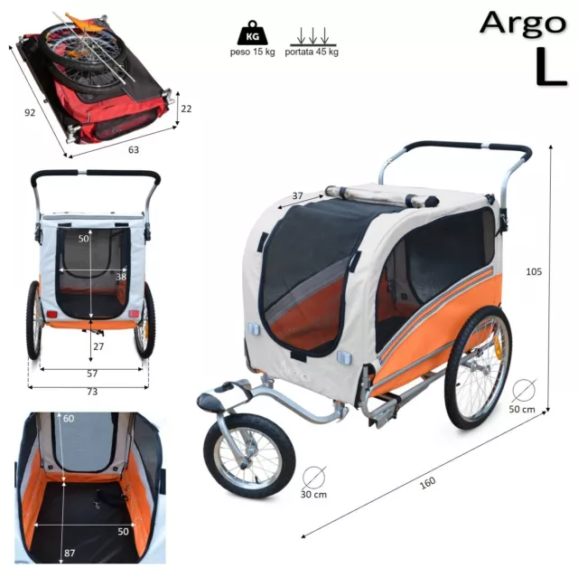 ARGO Remorque à vélo poussette taille L chariot pour chien animaux 5 couleurs 2