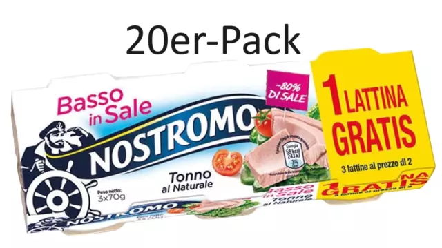 20er-Pack Nostromo Natürlicher Thunfisch,Salzarm Tonno al Naturale,3x70g Dose