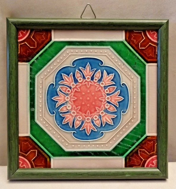 Tile Majolica Japan Vintage Art Nouveau Architecture Geometric Design Old #409 *