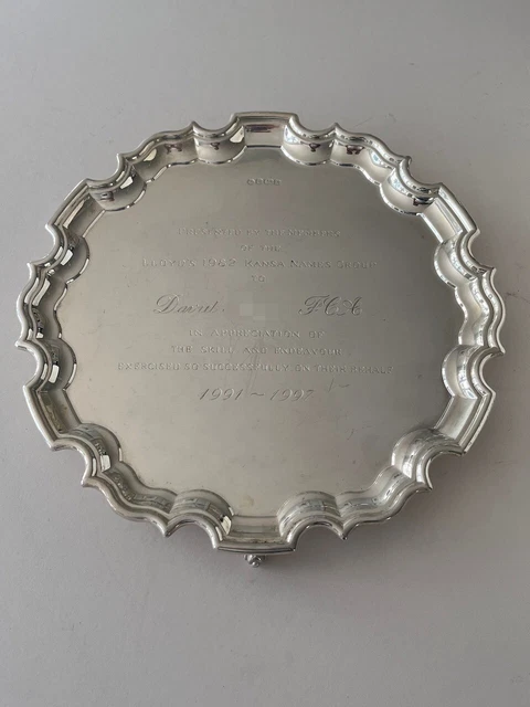 Grande vassoio argento sterling inciso 12"/950 g/marcato/carri di Sheffield/1997
