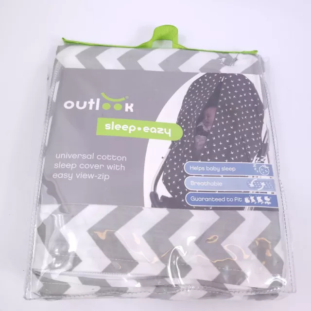 Sleep Easy Travel Cover for Prams Stroller Easy View Zip - Grey White Chevron