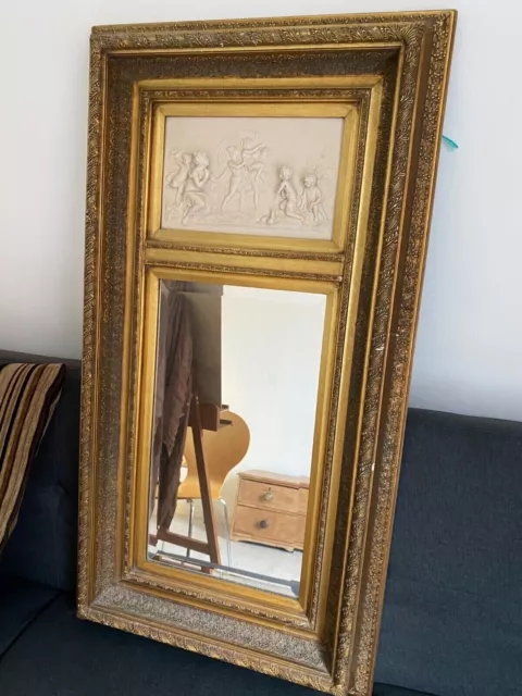 Italian Style Large Gilt Gilded Putti Relief Cherub Mirror Bevelled Glass