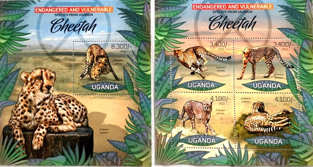 Uganda 2012 Klbg Mi 2985/88** und Block 410 Geparden Cheetah
