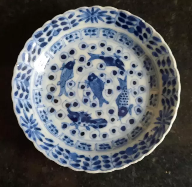 Superb Chinese Kangxi Period Miniature Swimming Fish Pattern Porcelain Dish 1662