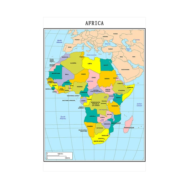 Political Map of Africa Educational Maps Art Prints Poster Wall Decor 3x5ft
