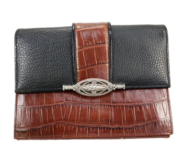 Brighton Two Tone Black Brown Crocodile Embossed Leather Clutch Wallet No Strap