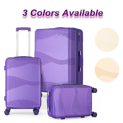 3-Piece Luggage Set Trolley Spinner 20"/24"/28" Suitcase Hard Shell w/TSA Purple