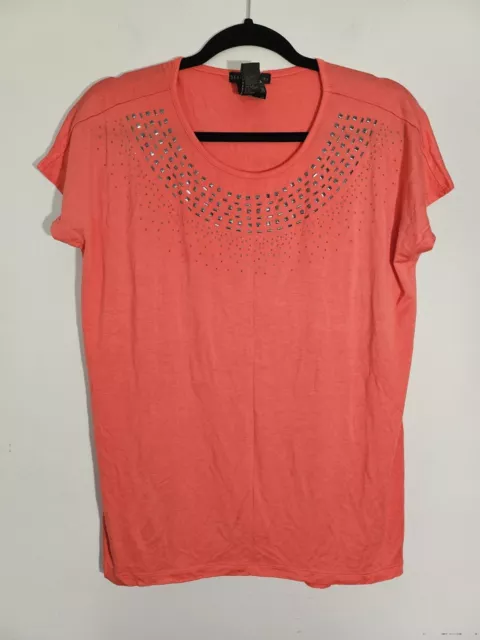 NWT Design History Womens Embelished Blouse-Coral-Missy Med-MSRP-$48