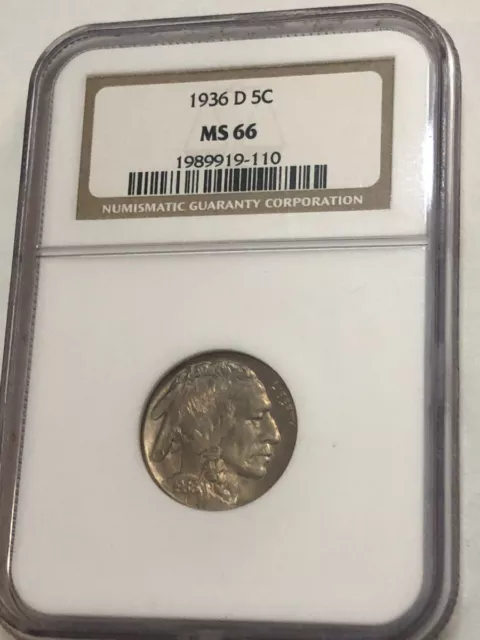 1936D superb gem BU Indian Head BUFFALO NICKEL. NGC MS66. #nuu110