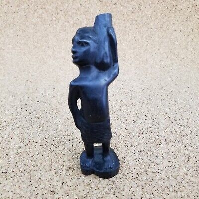 African Tribal Art Wooden Carved Sculpture Figurine Man Carrying Pot 5.25" Tall