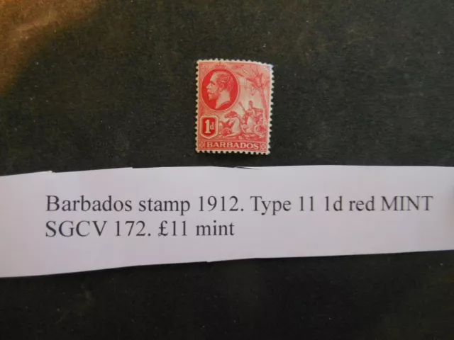 Barbados Stamp. 1912 Type 11 1d Red MINT SGCV £11.00