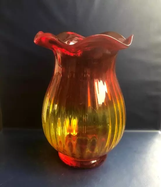 Vase vintage verre de Murano souffle bicolore rouge jaune circa 60-70s