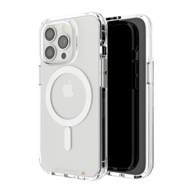 Gear4 Apple iPhone 13 Pro Hülle Magsafe Crystal Palace Druckknopf Klar Rückseite Dünne Abdeckung