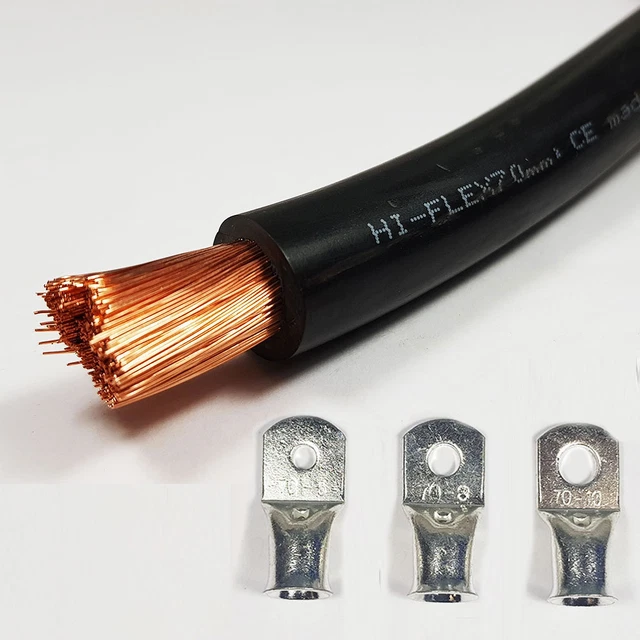 70mm2 Black Flexible PVC Battery Welding Cable 485 A Amps 1M 1 M Length Car Auto | UK
