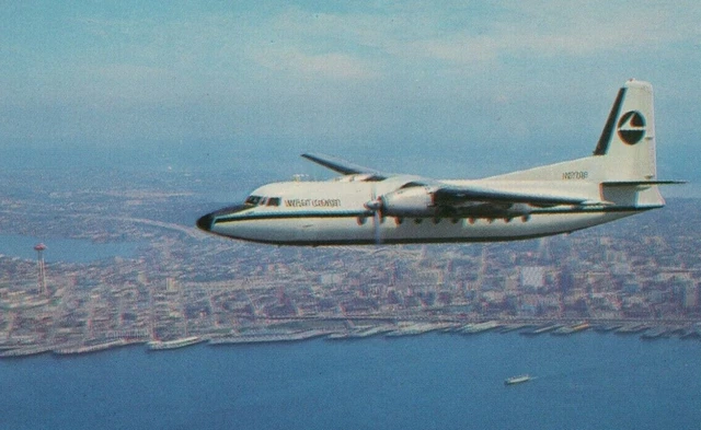 West Coast Airlines Seattle WA Fairchild F27 Aerial View Jet Age postcard G779