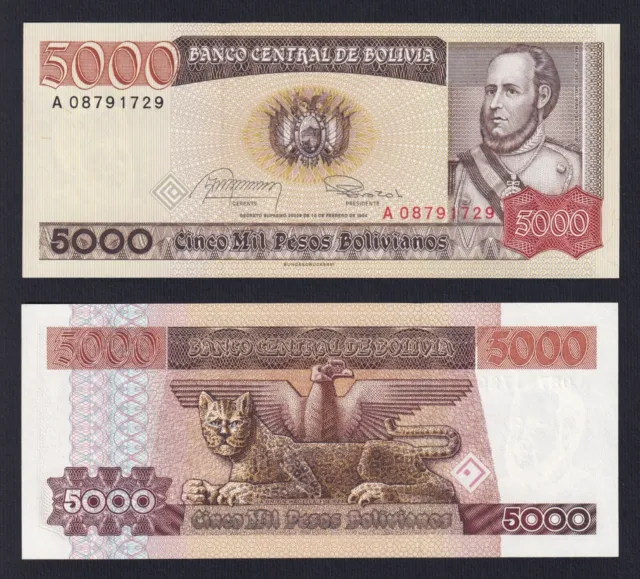 Bolivia 5000 Pesos Bolivianos 1984 P 168a Fds / UNC G-04