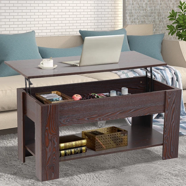 WOODEN LIFT TOP Coffee Table With Hidden Compartment and Storage Shelf ...