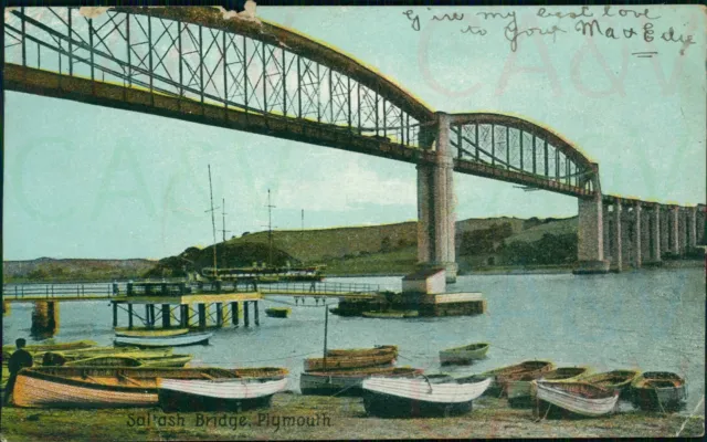 Plymouth Saltash Bridge 1908 Cardigan Postmark Shurey Series Delittle Fenwick