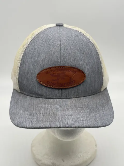 Bow Fishing Unlimited Gray Leather Patch Baseball Hat Cap Adjustable Outdoor
