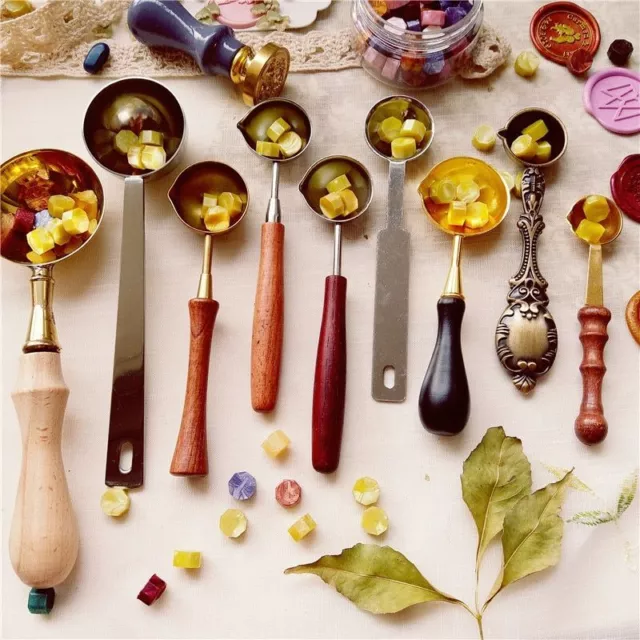 Retro Wax Melting Spoon Wooden Handle Furnace DIY Sealing Stamp Tool Accessories
