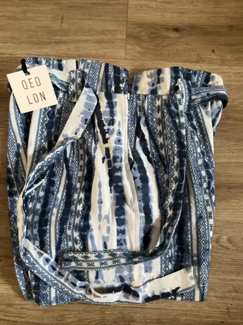 BNWT QED LDN ￼blue Tie Dye Shorts, ￼Woven Belted Shorts Size 12