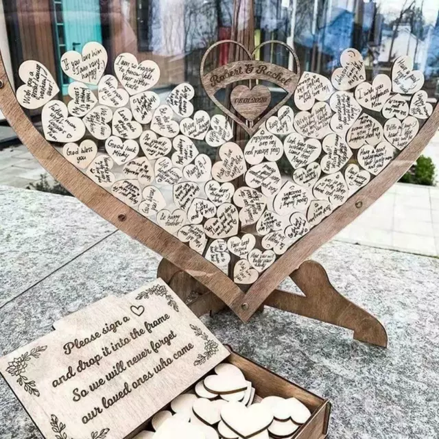 Wedding Guest Book Drop 3D Wooden Heart Drop Box Rustic Personalized Sweet F3J5