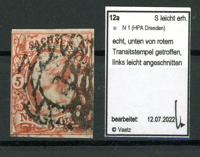 Sachsen: Mi.Nr.12a gestempelt "1", gepr. Vaatz BPP Mi: 80,-