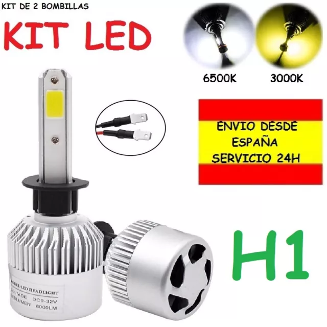 Kit LED H1 Carretera coche moto camión bombillas cruce larga corta 6500K o 3000K