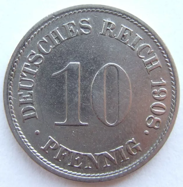 Moneta Reich Tedesco Impero Tedesco 10 Pfennig 1908 G IN Extremely fine